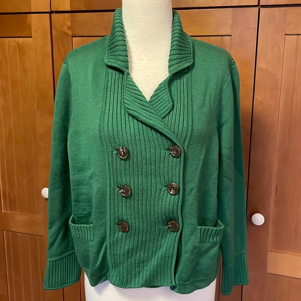 Diane von Furstenberg Kelly green double breasted cardigan. Large